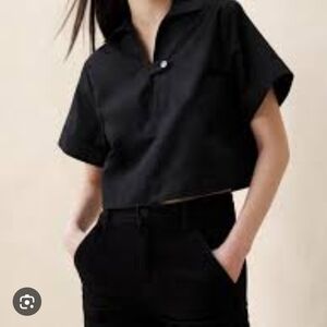 Banana Republic Factory Black Button-Up Crop Top